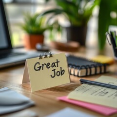 Motivational "Great Job" Sticky Notes on Desk