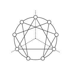 Vector line enneagram isolated on white background. Personality typing system without numbers 