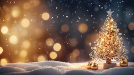 Naklejka premium decorated christmas tree in forest with copyspace