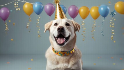 mininalistic illustration of a dog in party hat