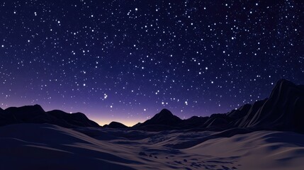 Obraz premium A breathtaking view showcases a star-filled sky illuminating a quiet winter landscape, where dark mountains rise in the background