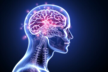 Glowing human brain anatomy illustration.