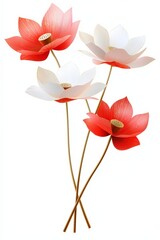 Auspicious fan with hand-painted lotus flowers and golden trim, white background