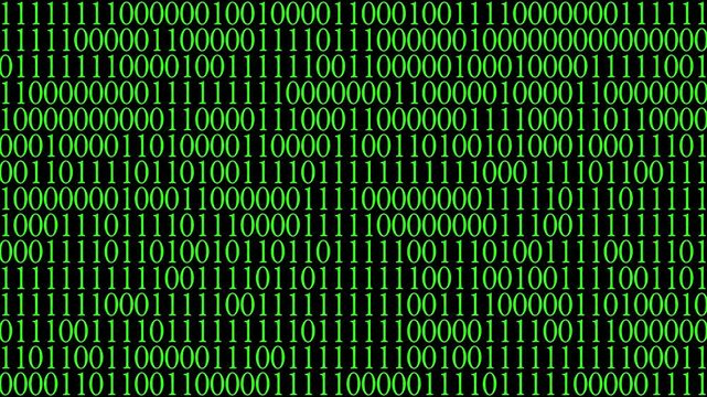 Digital binary code background animation green color. Matrix style program. Random falling numbers.
