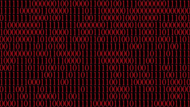 Digital binary code background red color. Matrix style program. Random falling numbers.