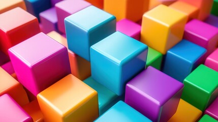 Vibrant Colorful Cubes Abstract Background 3D Render