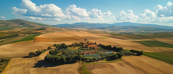 Obraz premium Aerial view of a solar farm integrated into a natural landscape, demonstrating harmony between modern photovoltaic technology and sustainable energy