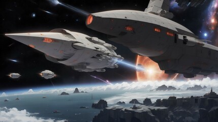 惑星上空に浮かぶ宇宙船