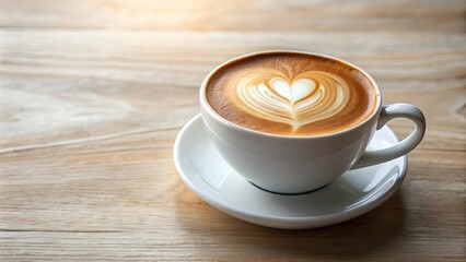 Fototapeta premium Aromatic Latte Art Heart-Shaped Design in a White Cup on Wooden Table