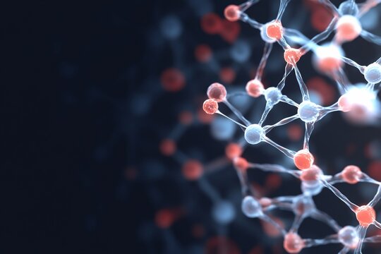 Abstract molecular structure with interconnected nodes.