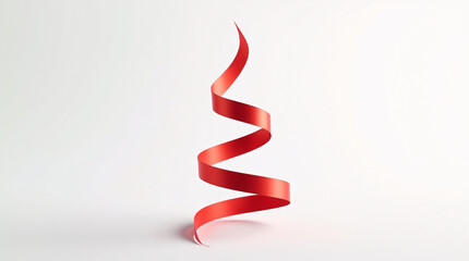 Minimalist Red Satin Ribbon Christmas Tree Sculpture Against White Background