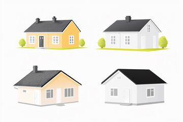 Stylized illustration of four houses in varied designs, showcasing diverse residential options. A creative and modern approach to architectural concepts.