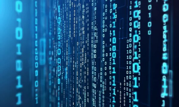 Abstract Digital Data Stream: Binary Code and Circuitry Visualization