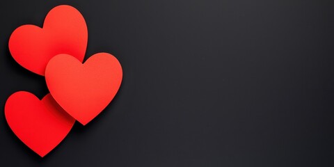 Two red heart-shaped papers on black background. Romantic paper heart for Valentine's themes.