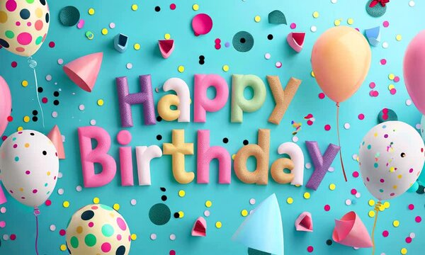 happy birthday greetings with colorful balloons