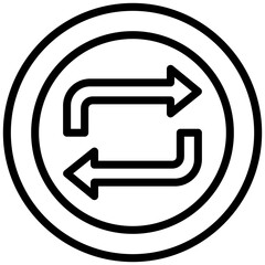 Repeat Button Outline Icon, Black And White Outline Icon Symbol