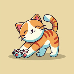 Cute Cat Stretching Cartoon Vector Icon Illustration. Animal Nature Icon Concept Isolated Premium Vector. Flat Cartoon Style