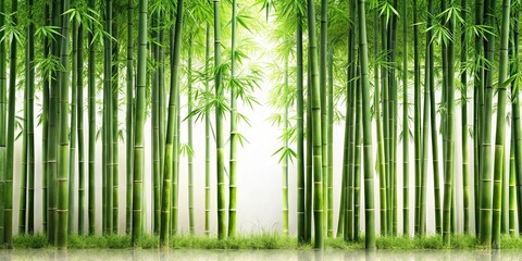 Serene Grove Lush Green Bamboo Forest with Reflective Water