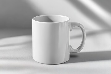 Fototapeta premium white coffee mug mockup on plain table with soft natural light