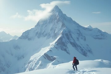 man with his back facing a mountain