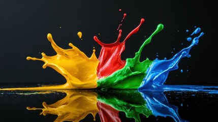 Vibrant Paint Splashes in Primary Colors on Dark Background