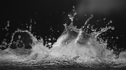 Water splash on black and white background