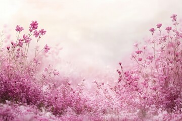 Obraz premium Soft pink flowers in a dreamy field. Ideal for romantic themes, websites, or spring designs.