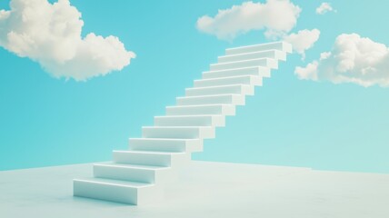 Staircase leading to clouds in a blue sky background.