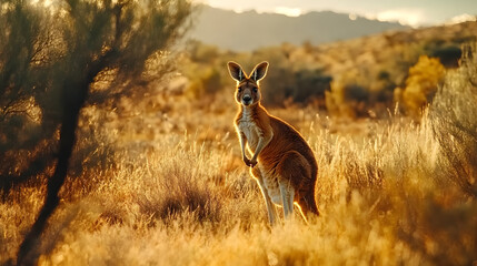 A kangaroo serving as a mail carrier jumping through the outback