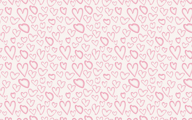 Dense seamless pattern of hand-drawn pink hearts. Perfect for Valentine's Day, textiles, and romantic backgrounds