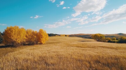 Fototapeta premium Autumn action in golden wheat field sunny day landscape cozy atmosphere nature serenity
