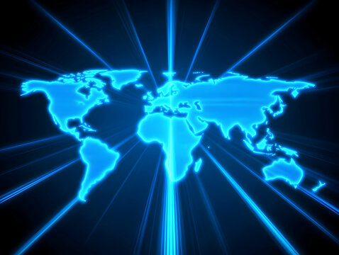 Glowing Blue World Map 3D Illustration