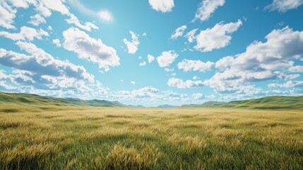 Obraz premium Golden wheat field under clear blue sky rolling hills nature photography serene landscape sunny day concept