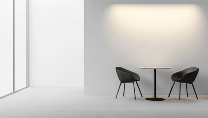 Minimalist Interior Design: Modern White Room with Black Chairs and Table