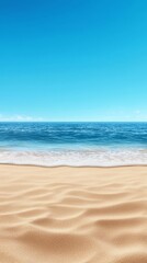 Obraz premium A sandy beach with a blue sky and ocean in the background