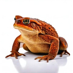 Naklejka premium Toad on white background and showcasing bumpy texture and natural camouflage, minimalist setting