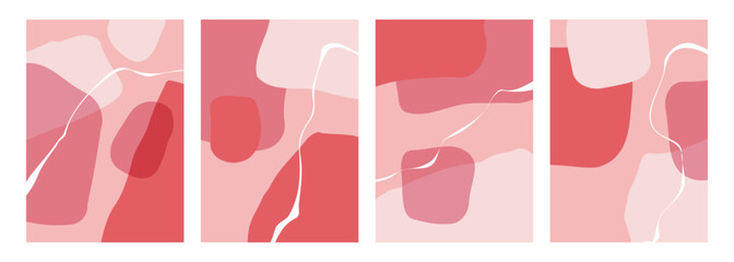 Set of red and pink colored abstract shapes. Transparent background. Festive overlays for Happy Valentine's Day holiday greetings and wedding invitations. Vector illustration.