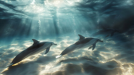 Obraz premium Majestic Dolphins Underwater: A Serene Ocean Scene