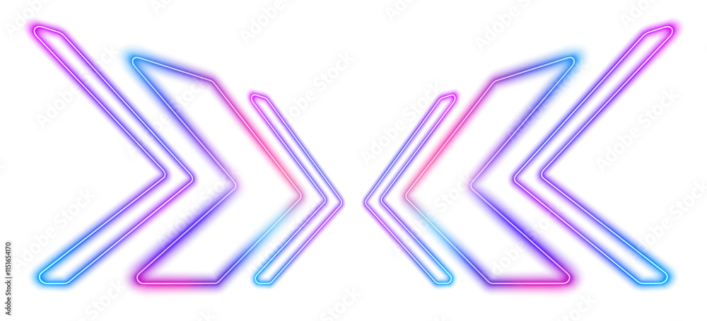 Poster neon blue pink arrows glow against a white mesh background, creating a sense of fast technological m