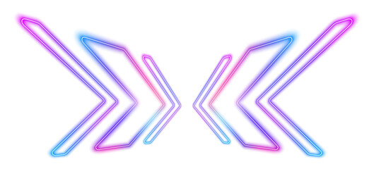 A modern neon arrow design cuts through a white background, emitting a glowing light effect. This abstract vector artwork showcases high-speed technology in motion in PNG format.