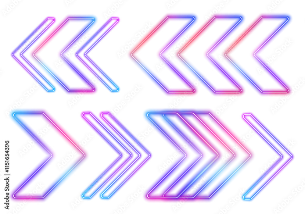 Poster this set of glowing neon arrows contains a variety of colorful icons, perfect for use as location ma