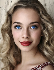 Fototapeta premium retrato de mujer joven de cabello rubia ojos azules y mirada angelical