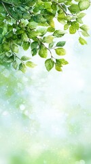 Fototapeta premium A branch of a tree with green leaves on it