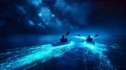 Kayaking under a Starry Sky on Bioluminescent Waters