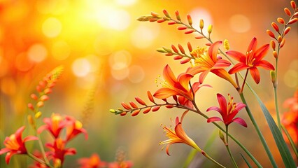 Fototapeta premium Vibrant orange blossoms bathed in warm sunlight, a serene garden scene of delicate flowers