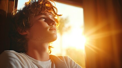 Teenager Contemplating Sunset Hopeful Youth Golden Hour