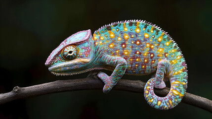Obraz premium Vibrant Panther Chameleon on Branch: A Close-Up Look at Nature's Masterpiece