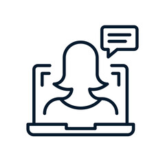 Concept of online and distance education, webinar, conference, exam. Vector linear icon isolated on white background.