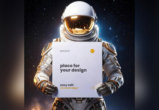 Astronaut in Deep Space Holding Square Poster Mockup