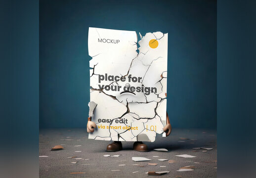 Broken in Pieces Sad Character Page Poster Mockup